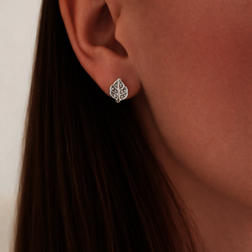 Stříbrné náušnice LIST se zirkony, šroubek